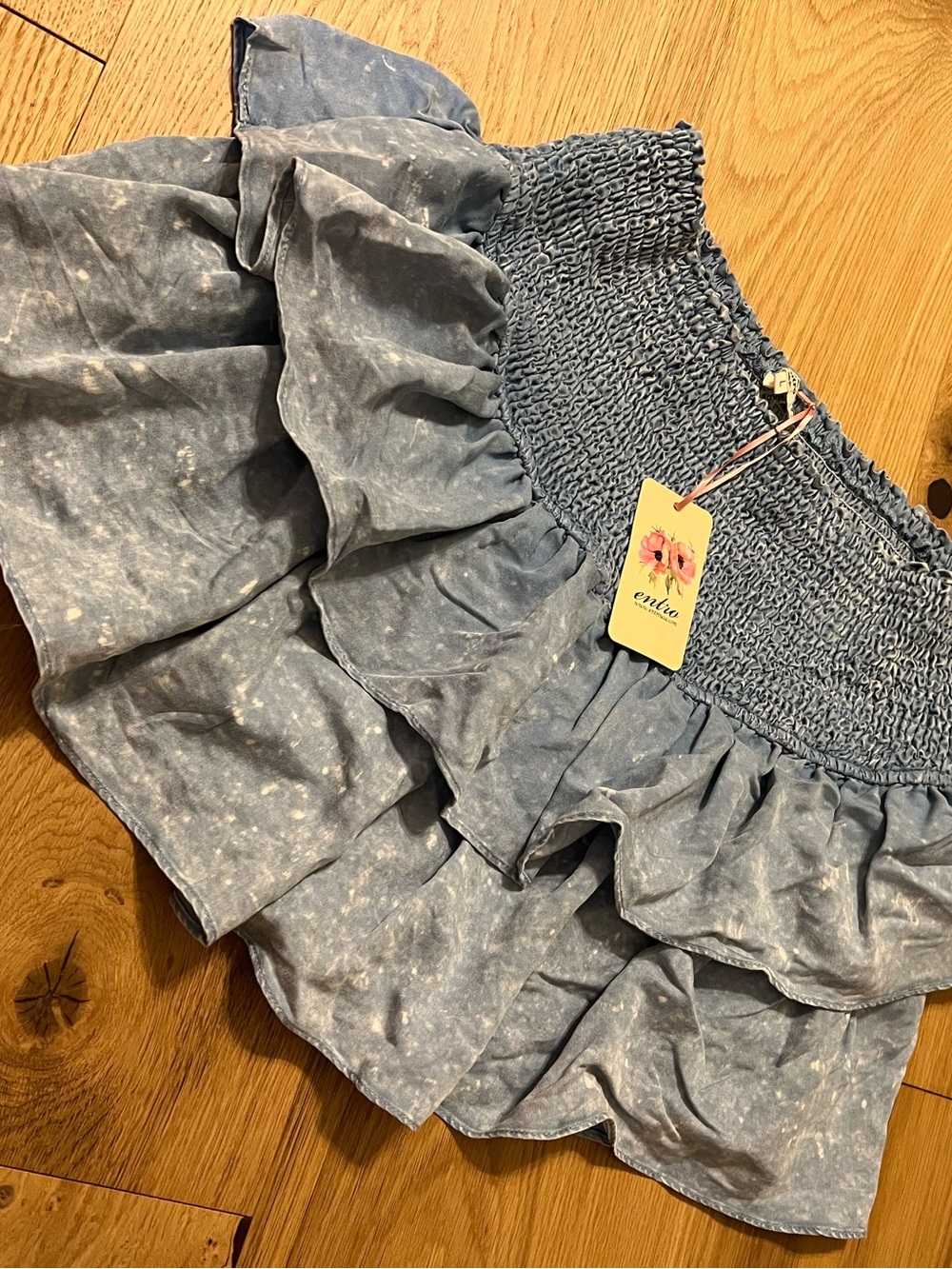 Blue Ruffled Smocked Mini Skirt - Picture 3 of 3